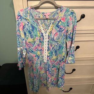 Lilly Pulitzer 3/4 Sleeve mermaid print shift dress size XXS